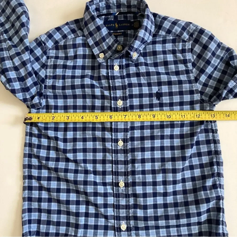 Ralph Lauren Boys Size 5 Plaid Button Down Shirt Blue Lightweight Preppy Classic